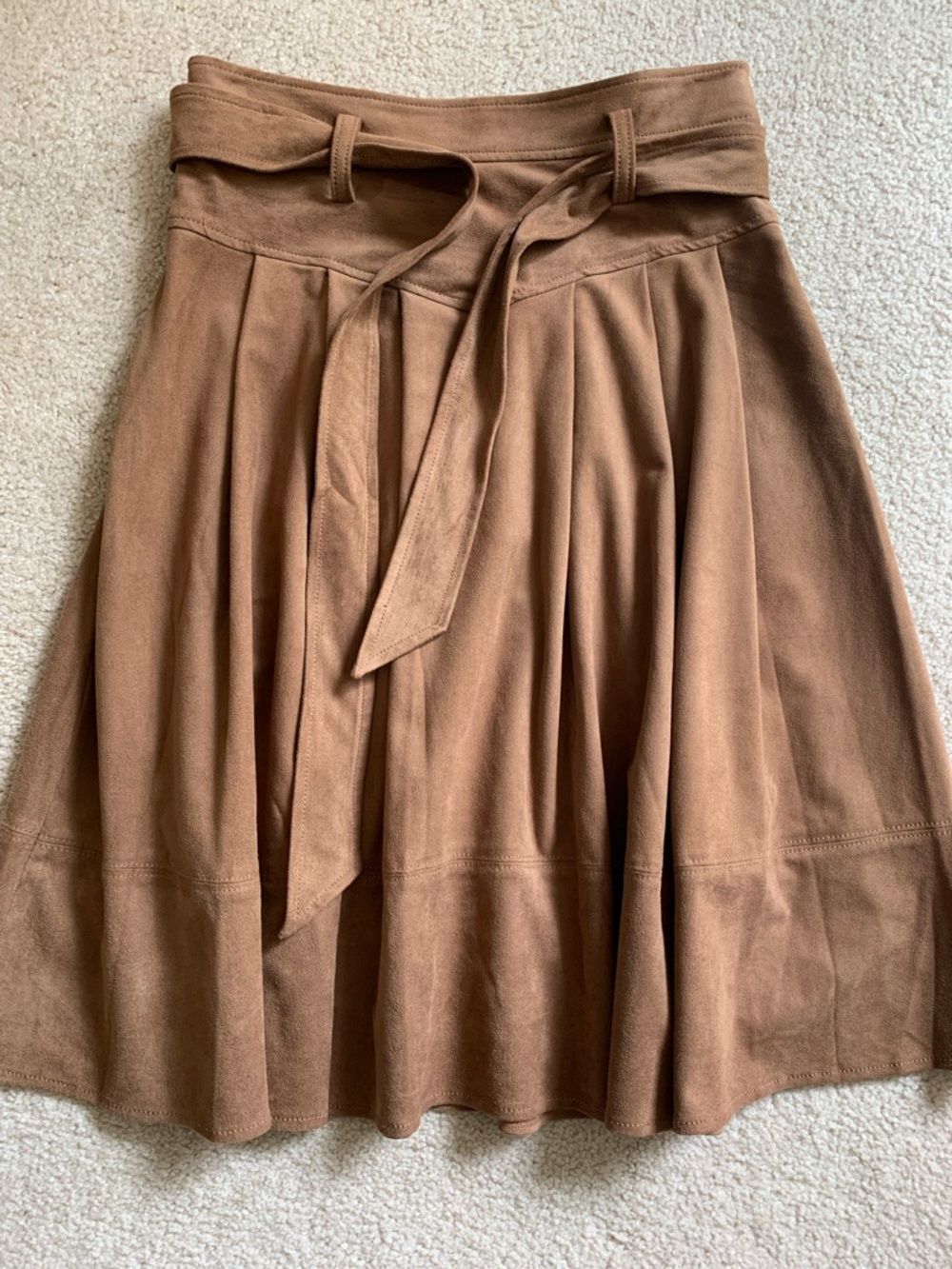Anthropologie Tan Pleated suede Tie-Waist Skirt